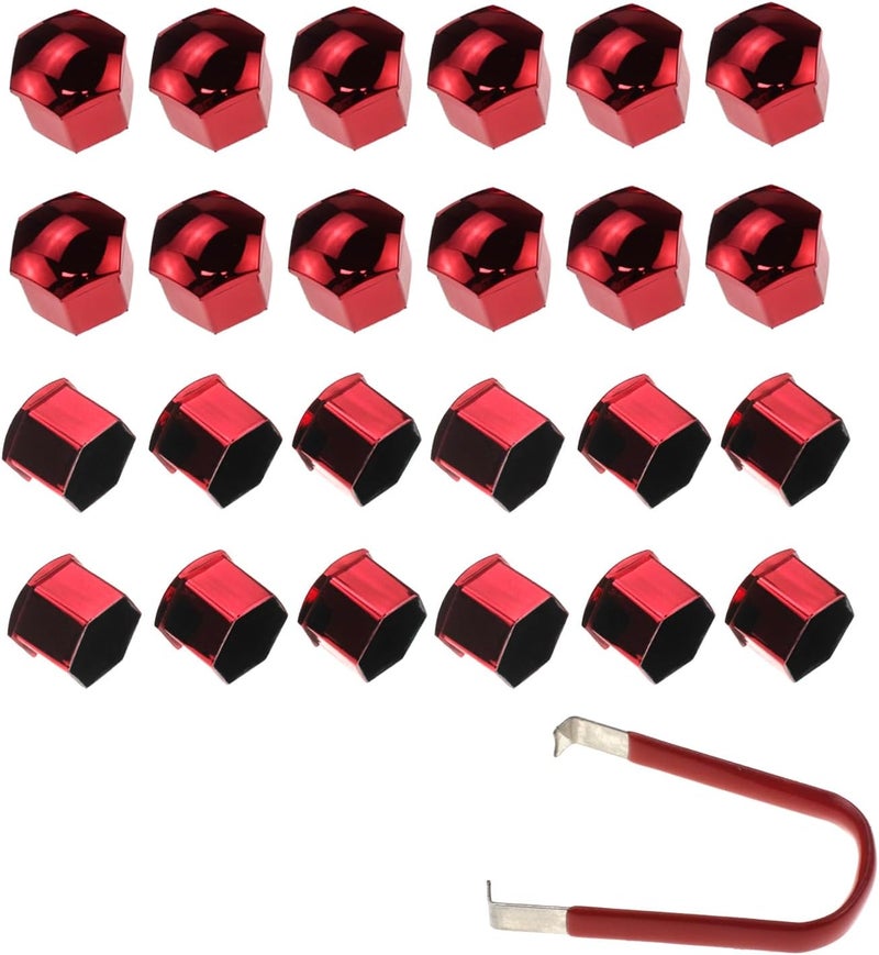 Nihfien 24pcs Wheel Nut Cap 21mm Wheel Bolt Nut Caps Covers,Universal Anti-Rust Car Tire Nut Caps Bolt Cover,Hexagonal Plastic Tire Bolt with Removal Tool (Red) - Image 1